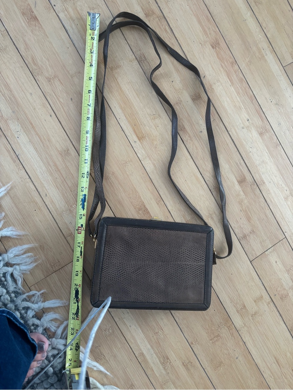 Vintage BAGHEERA Italy Wood Box Snake Embossed Leather Crossbody Shoulder Bag